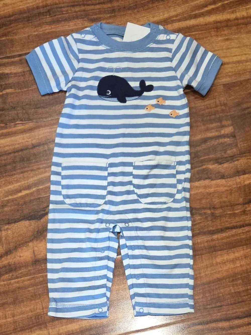 Gymboree NWT 3-6 Months Blue & White Striped Whale Romper